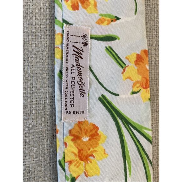 Vintage Mademoiselle Ring Loop Neck Scarf Daffodil Floral Ascot Retro Mod 60s - Picture 6 of 9
